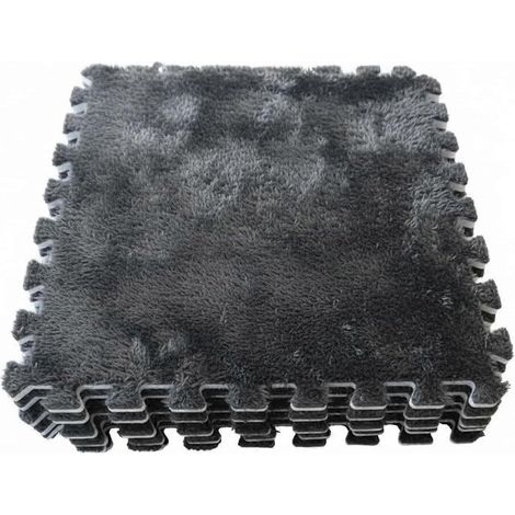 Tapis de sol emboîtables polaire douce dalles mousse EVA souple chambre salon revêtement modulaire rembourré 33x33 cm gris foncé (1/5)