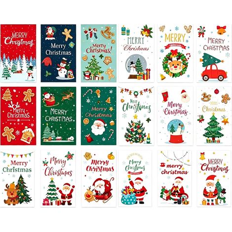 Lot 18 Cartes de Noel avec Enveloppes et Autocollants, Cartes de Voeux Noel (1/5)