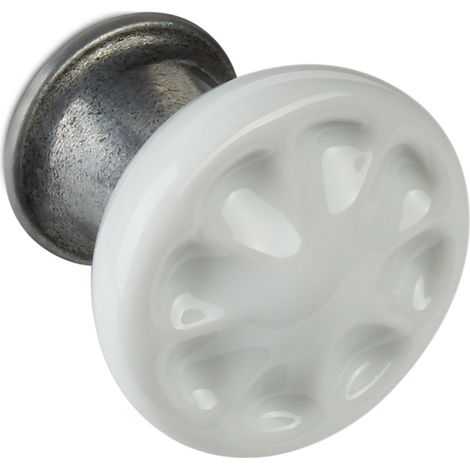 Porzellanknopf META Ø 33 mm Altsilberoptik / weiß (1/4)