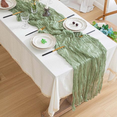 Lot de 1Chemins de Table en étamine Chemin de Table Bohème en Gaze de 90 x 300 cm, Chemin de Table Rustique et Romantique pour fête de Mariage Thanksgiving décoration de Noël (1/5)