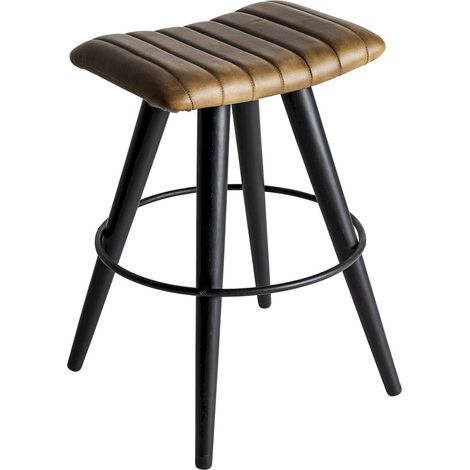 Tabouret vintage cuir marron et fer noir finition mate - Cuir marron et noir mat (1/5)
