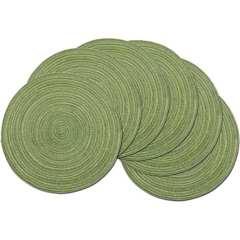 Lot de 6 sets de table ronds verts en coton tressé lavable et résistant à la chaleur, 11 x 11 cm, parfaits pour les mariages et les réceptions. (1/4)