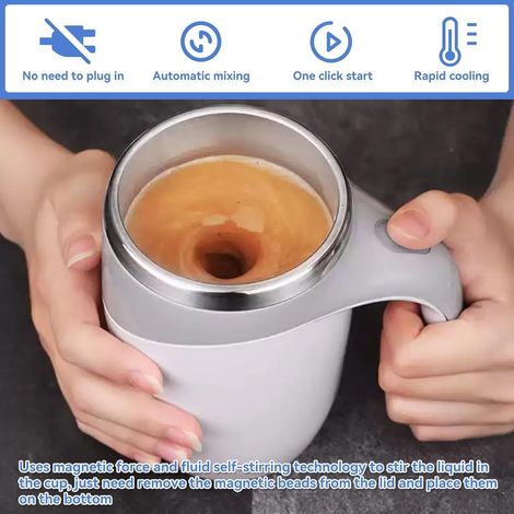 Selbstumrührender Kaffeebecher 380 ml, wiederaufladbar, magnetischer Automatikbecher, Heißgetränke-Mixer, drehbar, ideal für Zuhause, Büro und unterwegs, für Kaffee, Milch, heiße Schokolade und Tee