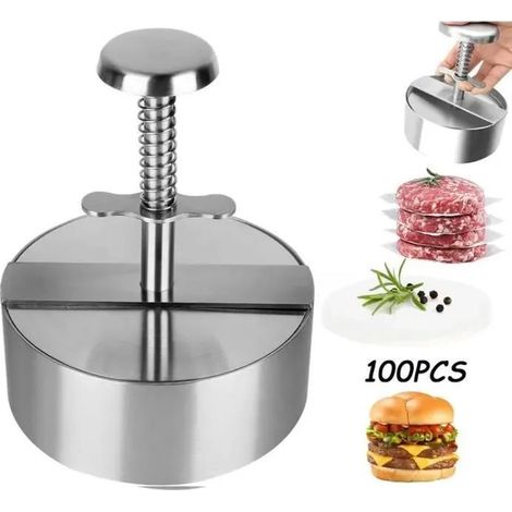 Presse à Burger - Ajustable - Acier inoxydable - 8.9x8.9x14cm - 100 feuilles de papier cuisson