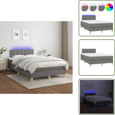 Cama con cabecero ajustable - vidaXL Cama box spring con colchón y LED tela gris oscuro 120x200 cm - Cama con tira LED