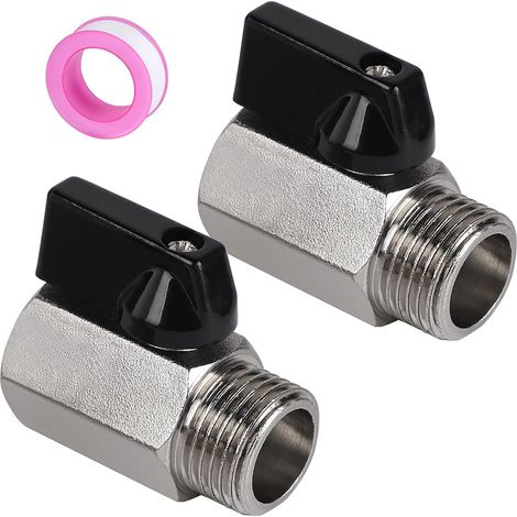 2 x Mini Ball Vanne 1/2 Pouce Male Femelle avec Ruban (1/5)