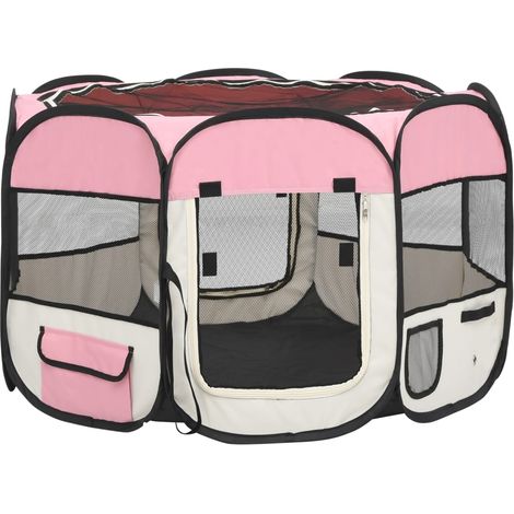 Parc pour chiens pliable avec sac de transport rose 90 x 90 x 58 cm (1/5)