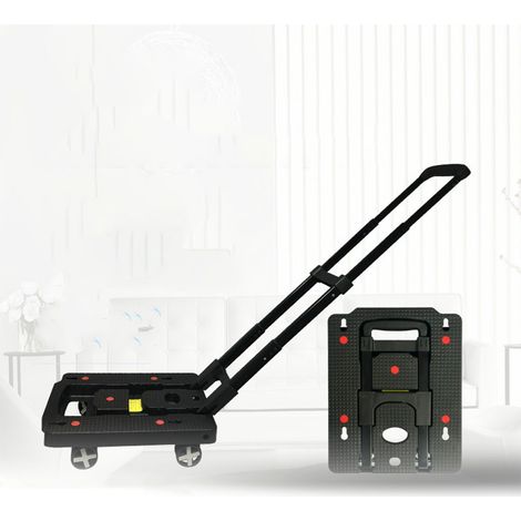 Mini chariot à bagages pliable à plateau, chariot de courses portable avec roues universelles et trolley pour faire les courses et transporter des marchandises. (1/5)