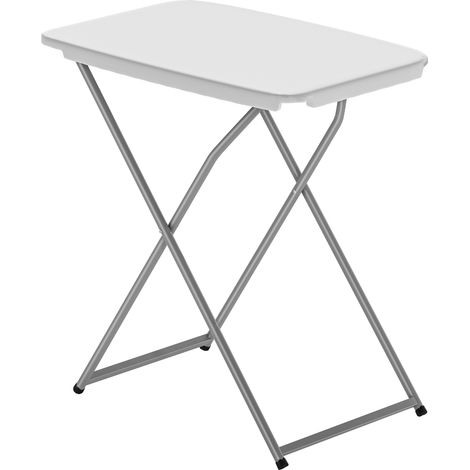 Table Camping Plegable Portátil Altura Réglable 5 Niveaux HDPE Marco Metálico 75x50x73.5 cm Blanco