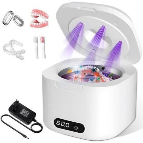 Nettoyeur à ultrasons 49000Hz – Réservoir 340ml – 4 réglages de temps – Élimine plaque et odeurs – Pour prothèses et bijoux (1/4)