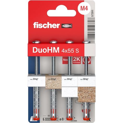 Cheville Bi-Matière DuoHM 4 x 55 pour Corps Creux, avec Vis à Tête Cylindrique, Empreinte PZ - Blister de 4 (1/5)