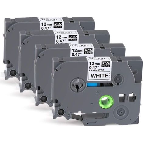 4 x Ruban Etiqueteuse Cassette Ruban pour étiqueteuse Noir sur Blanc 12mm x 8m,Compatible Brother P-Touch étiqueteuses PT-E100 PT-E200 D200 D210 H100 P300BT 1010 1090 110CH 1230PC