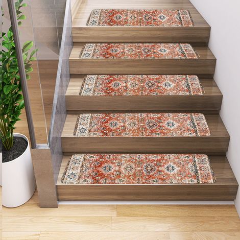 Lot de 4 tapis antidérapants pour marches d'escalier, tapis d'escalier avec envers en caoutchouc, tapis d'escalier à imprimé classique, 75 x 20 cm (1/5)