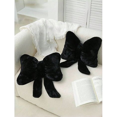 1 pièce de coussin décoratif avec nœud noir, doux et mignon, adapté pour la décoration de lit, canapé et chambre, indispensable pour la décoration intérieure au printemps et été (1/4)
