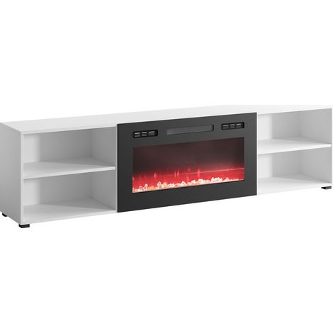 Mueble TV Charlotte 191, Blanco + Negro, Número de puertas: 0, Número de cajones: 0, 200x51x33cm, LED
