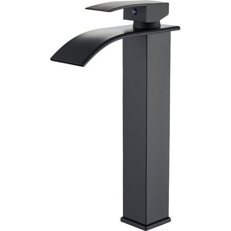 Moderner Badezimmer-Wasserhahn, Einhebel-Wasserhahn mit Wasserfall, Schwarz, Messing, heißes und kaltes Wasser. (1/5)