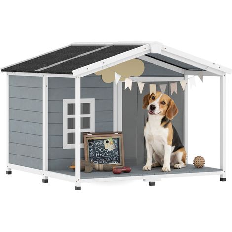 Niche pour chien impermeable en bois avec toit asphalte terrasse 103x107x83,5 cm Gris
