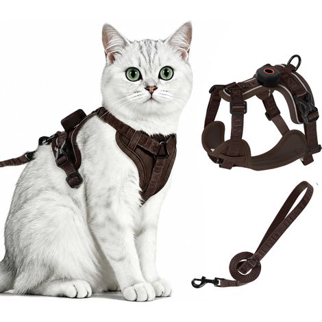 Harnais pour chat avec laisse, anti-évasion, support AirTag, marron, taille (1/5)