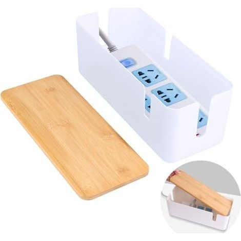 Boîte de Gestion des Câbles, Boîte Cache Câble Boîte de Rangement pour Câbles avec Couvercle en Bambou Boîte à Câbles en Fil Organiser Câblage Informatique, Fils lâches, Cacher câbles (Blanc) (1/5)