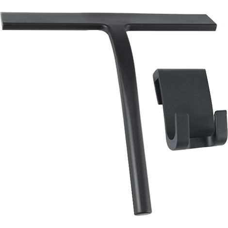 Raschietto per il bagno, 28x22x3cm, con supporto a parete, silicone, nero (1/5)