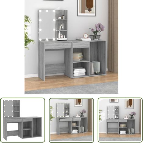 The Living Store Coiffeuse à LED avec armoire Sonoma gris Bois d'ingénierie - Coiffeuse - Meuble De Salle De Bain - Vanity - Miroir Lumineux - Éclairage Led (1/5)
