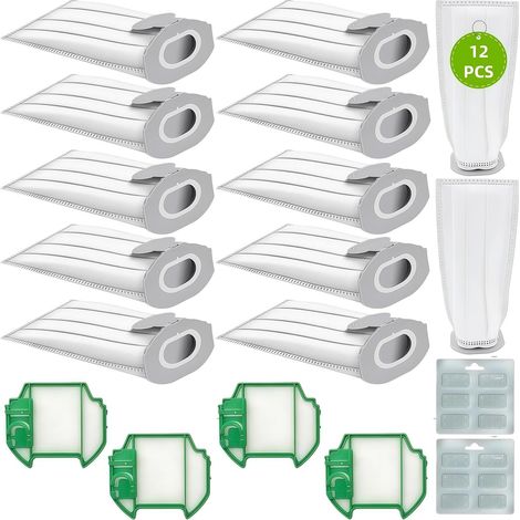 Lot de 12 sacs d'aspirateur compatibles avec Vorwerk Kobold VK7, VK7S, FP7, FP7S avec 4 filtres HEPA, kit d'accessoires pour aspirateur Vorwerk Kobold (1/5)