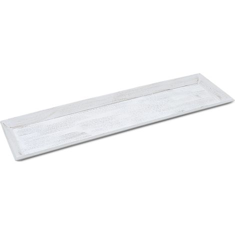 Vintage Holz Tablett shabby weiß - 50 x 14 cm - Deko Kerzentablett rechteckig - Tischdeko Servier Kerzen Brett Weihnachten