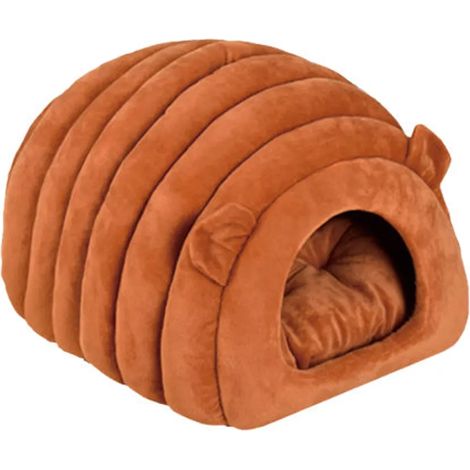 Hauskatzenbett, waschbar, weich, abnehmbares Kissen, kleines, bequemes geschlossenes Höhlenbett, Katzennest, braun.