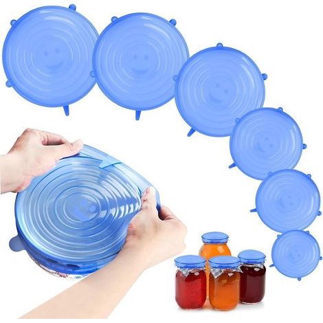 Allecto Plus - Juego de 6 tapas de silicona - Tapas reutilizables para la conservación de alimentos - Tapa elástica para latas y recipientes (1/5)