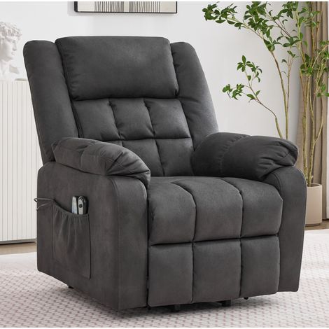 Sillón elevador eléctrico 87x96x103 cm de poliéster gris con masaje y calor – MEUBLIV (1/5)