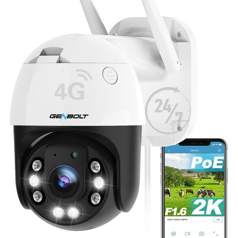 2K 3G/4G LTE Caméra Surveillance Extérieure Carte Sim, 24/7 Enregistrement Camera sans WiFi à Brancher Fillare PoE Vidéosurveillance Cellulaire, Détection Humaine Nocturne Couleur Suivi Auto (1/5)