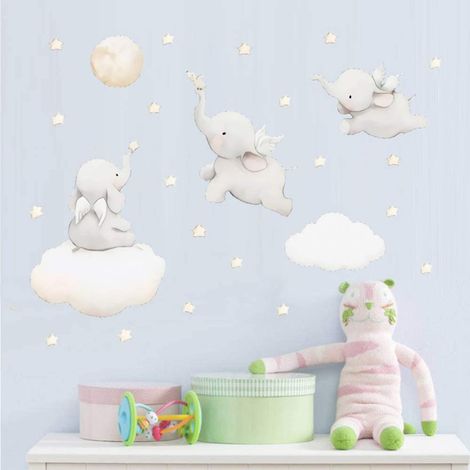 Adorables stickers muraux éléphants pour enfants, en PVC, autocollants muraux décoratifs pour la maison (1/5)