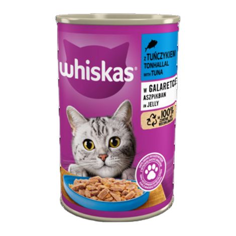 WHISKAS Adult mit Thunfisch in Gelee – Nassfutter für Katzen – Dose – 24 x 400 g
