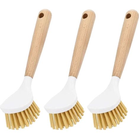 Ensemble de 3 brosses à vaisselle avec manches en bambou, comprenant une brosse de cuisine pour nettoyer les casseroles, les éviers et les plaques de cuisson, ainsi qu'une brosse pour poêle à frire à (1/2)