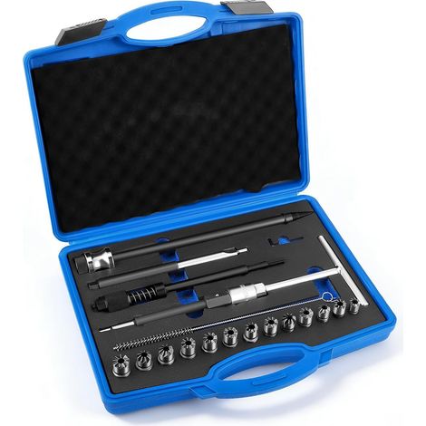 Kit de Nettoyage de Siège et Compartiment d’Injecteur 21 Pcs, Kit Nettoyage Puit Injecteur pour Diesel, Set d’Alésoirs pour Sièges d’Injecteurs, Outil de Nettoyage pour Chambres de Combustion (1/5)