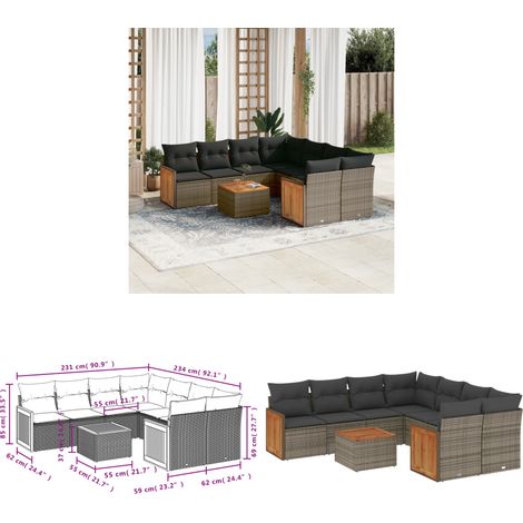 Salon de jardin 9 pcs avec coussins gris résine tressée - Ensemble Salon De Jardin - Meuble Extérieur - Résine Tressée - Rotin Synthétique - Mobilier De Jardin - Home & Living (1/3)