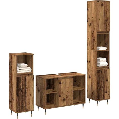 Maison Exclusive - Badezimmermöbel-Set mit Regal 3 pcs Altholz Ho