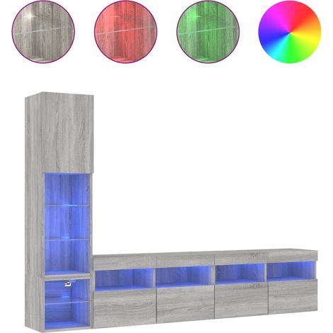 Maison Exclusive - 4-tlg. Wohnwand mit LED-Beleuchtung Grau Sonom