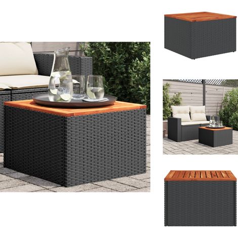 Gartentisch Schwarz 55x55x37 cm Poly Rattan und Akazienholz - Gartentisch - Esstisch - Terrassenmöbel - Gartenmöbel - Outdoor-Tisch (1/5)
