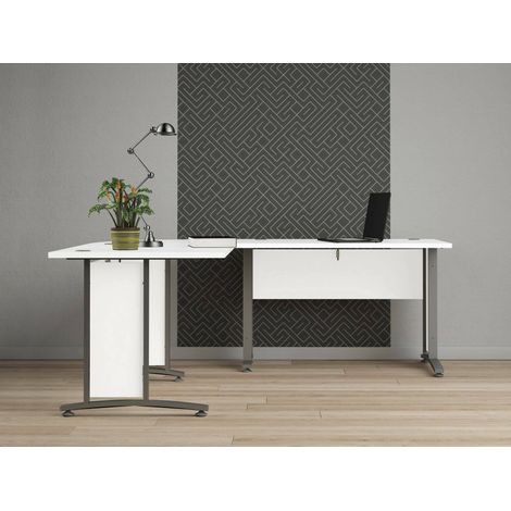 Dmora - Schreibtisch Heling, Mehrzweckschreibtisch, Bürotisch für PC, Eckschreibtisch, 200x200 h75 cm, Weiß und Grau (1/5)