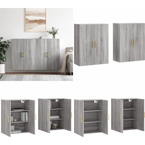 Wandschränke 2 Stk. Grau Sonoma 69,5x34x90 cm - Hängeschrank - Sideboard - Regal - Grauer Schrank - Wohnzimmer Deko - Home & Living