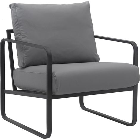 Fauteuil lounge design retro chic en PVC gris et cadre en métal noir mat 100002814 (1/5)