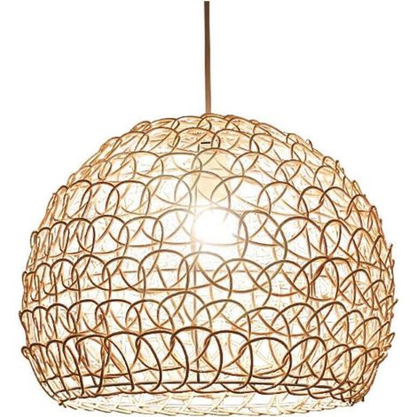 Suspension Rétro Bambou 25cm – Lustre en Rotin Tissé à la Main, Style Campagne pour Salon ou Chambre