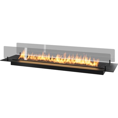 Camino a Bioetanolo da Incasso o appoggio Insert Black 1200 - Biocamino nero sottile con due vetri, Serbatoio 3l - 120cm