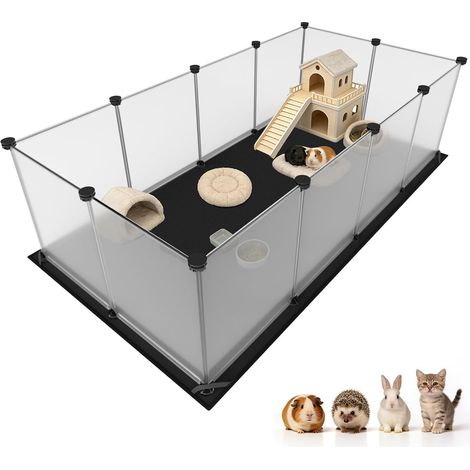 Enclos Cochon Dinde avec Fond étanche, 122cm x 60cm x 40cm Enclos Lapin Semi-Transparent pour Tortue, Hérisson, Chiot, Chaton, Gerbille, Enclos Modulable pour Intérieur et Extérieur (1/5)