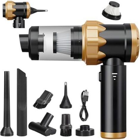 Cordless handheld vacuum cleaner with 18,000 Pa suction power and integrated battery. Ideal for the car, office, kitchen, and home. Color: black. (1/5)