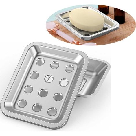 Portasapone in acciaio inox, vassoio portasapone, tavoletta portasapone riutilizzabile, tavoletta portasapone da viaggio per articoli da toeletta, accessorio da bagno (1/5)