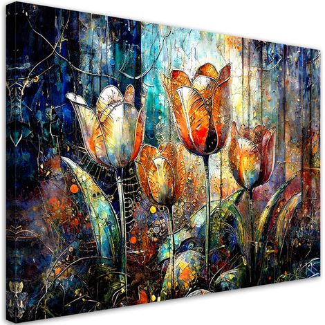 Tableau sur toile Tableau sur toile Fleurs colorées Abstraction 90x60 (1/5)