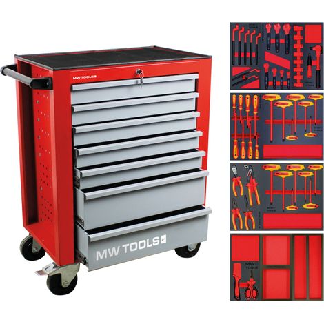 Mw Tools – Servante d'atelier roulante 7 tiroirs 750x475x960mm – Accès rapide avec modules en mousse – Charge maximale 300kg – MWE59G (1/5)