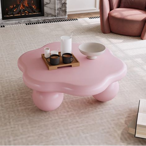 Mesa de centro 80/35 cm rosa con forma de nube, MDF y patas esféricas (1/5)